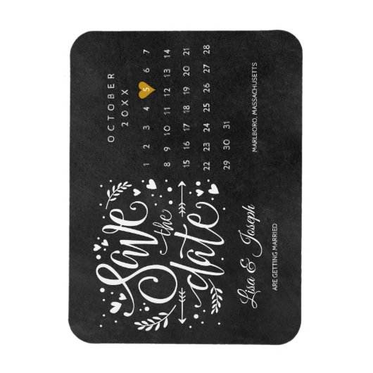 Calendar Gold Heart Chalkboard Save the Date Magneet (Verticaal)