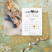 Calendar Gold Heart Confetti Photo Wedding Save The Date