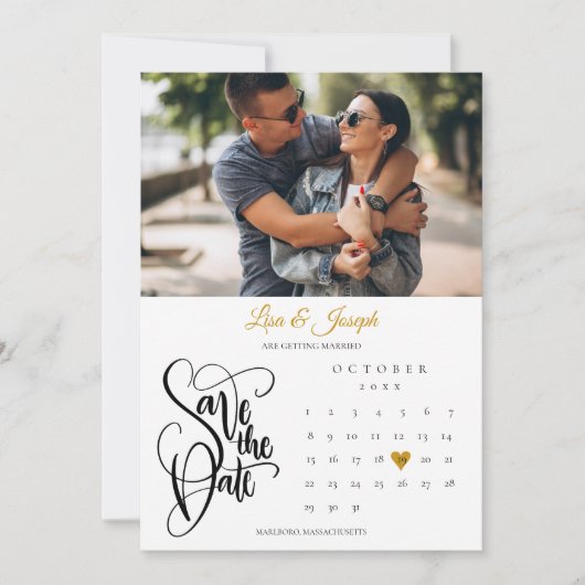 Calendar Gold Heart Photo Save The Date (Voorkant)