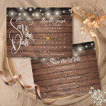 Calendar Gold Heart Rustic Wood Save the Date Aankondigingskaart<br><div class="desc">Dit sparen de datumkaart kenmerkt koordlichten en een kalender en een gouden liefdeshart die uw speciale datum op een rustige achtergrond van houtpanelen benadrukken. Het omgekeerde heeft extra sparen de datumdetails, met inbegrip van uw adres van de trouwwebsite. Ontworpen door deze notme© ***OM HET HART NAAR UW SPECIALE DATUM TE...</div>