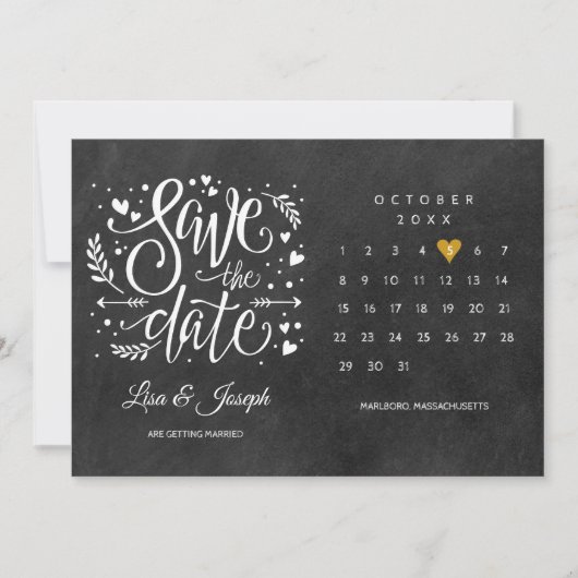 Calendar Gold Love Heart Black White Save The Date (Voorkant)