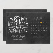 Calendar Gold Love Heart Chalkboard Save The Date (Voorkant / Achterkant)