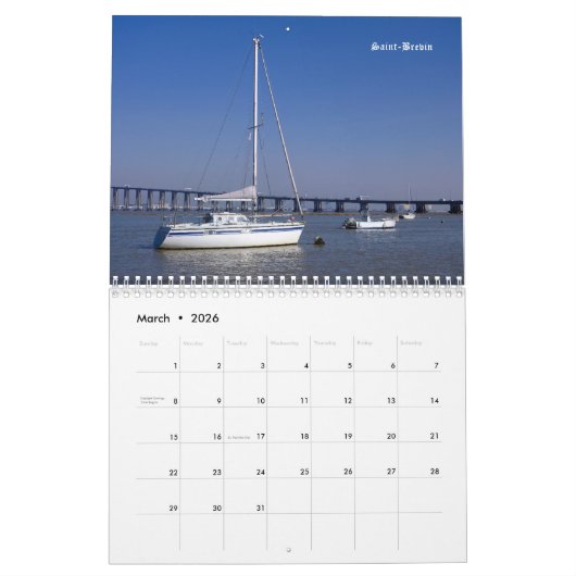 Calendar of seaside of France Kalender (Mar 2026)