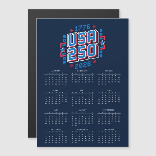 Calendar USA 250 – 1776 to 2026 Pixel Art (Voorkant / Achterkant)