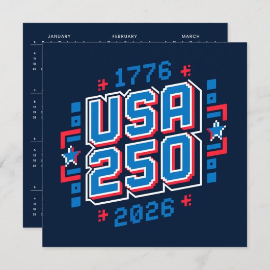 Calendar USA 250 – 1776 to 2026 Pixel Art Feestdagenkaart (Voorkant / Achterkant)