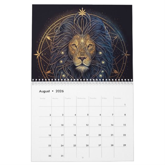 Calendar zodiac sign gold and black kalender (Aug 2026)