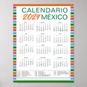 Calendario Mexicano Español 2024 Mexico Poster (Voorkant)