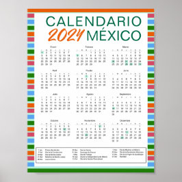 Calendario Mexicano Español 2024 Mexico Poster