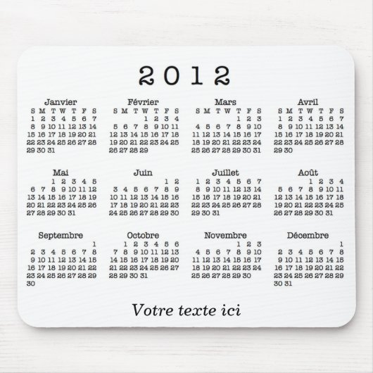 Calendrier 2012 français muismat (Voorkant)