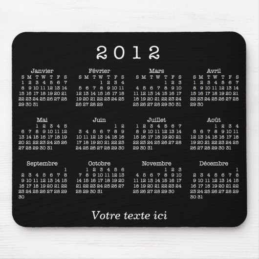 Calendrier 2012 français muismat (Voorkant)