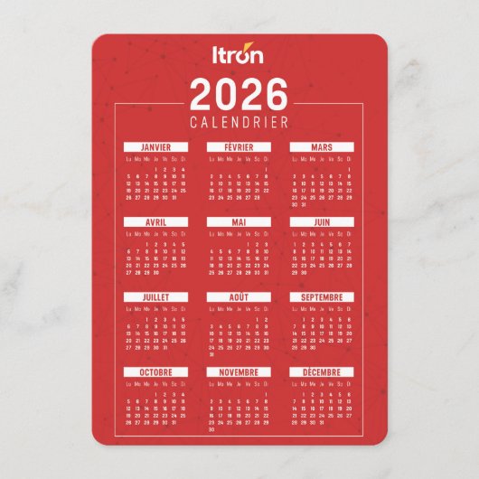 Calendrier 2026 Rouge Français Informatiekaartje (Voorkant)