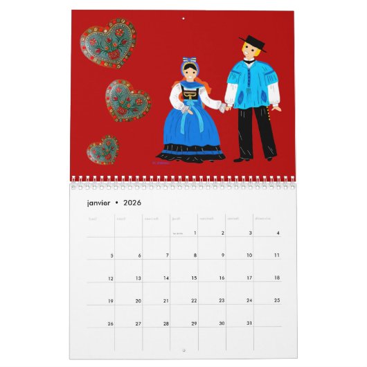 Calendrier, Folklore d'Alsace, Frankrijk Kalender (Jan 2026)