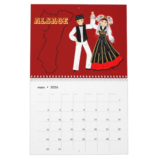Calendrier, Folklore d'Alsace, Frankrijk Kalender (Mar 2026)