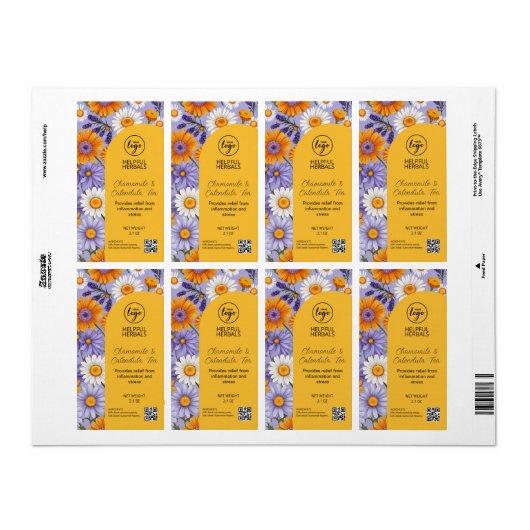 Calendula en kamille thee productetiketten etiket (Full Sheet)