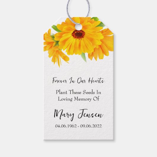 Calendula Seed Packet Memorial begrafenis Cadeaulabel (Voorkant)