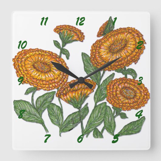 Calendula Vierkante Klok (Voorkant)