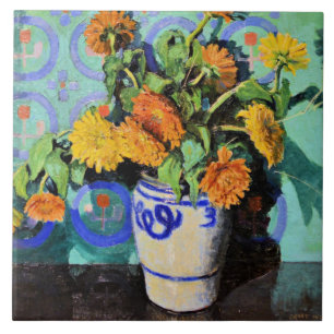 Calendula's, bloemenschilderij van Grant Wood Tegeltje