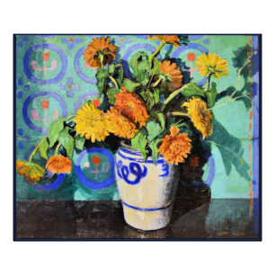 Calendulas, bloemschilderij van Grant Wood Foto Afdruk