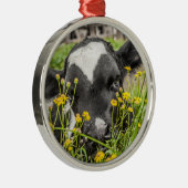 Calf Behind Flowers Metalen Ornament (Rechts)