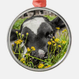 Calf Behind Flowers Metalen Ornament