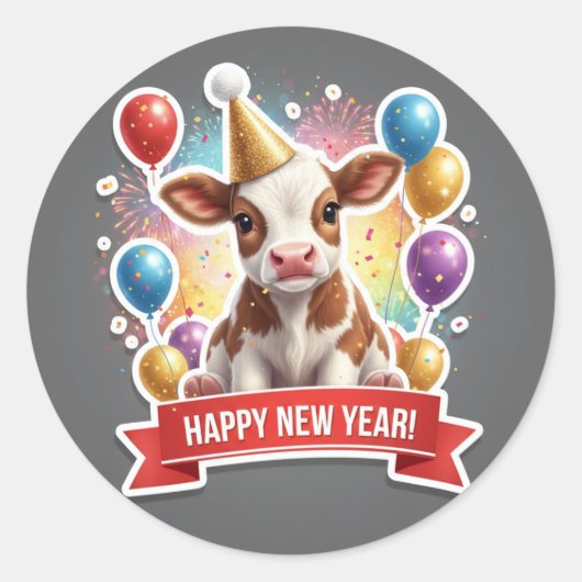 Calf New Year Party Sticker (Voorkant)