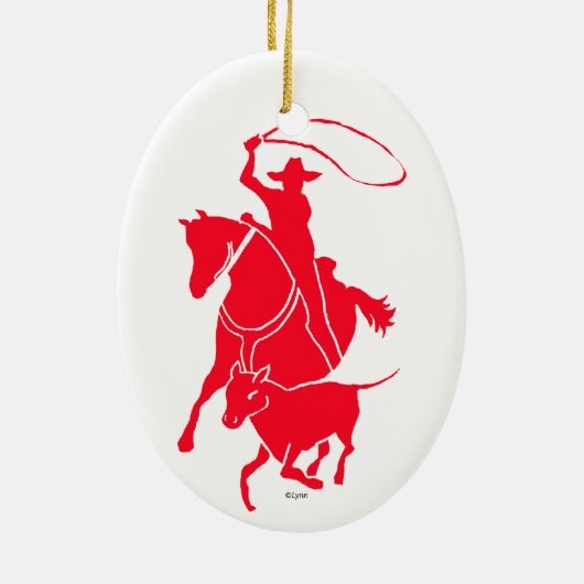 Calf Roper Red Keramisch Ornament (Achterkant)