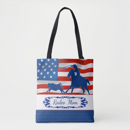 Calf Roping American Flag Rodeo Mam of Jouw tekst Tote Bag (Voorkant)