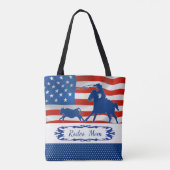 Calf Roping American Flag Rodeo Mam of Jouw tekst Tote Bag (Achterkant)