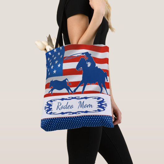 Calf Roping American Flag Rodeo Mam of Jouw tekst Tote Bag (Dichtbij)