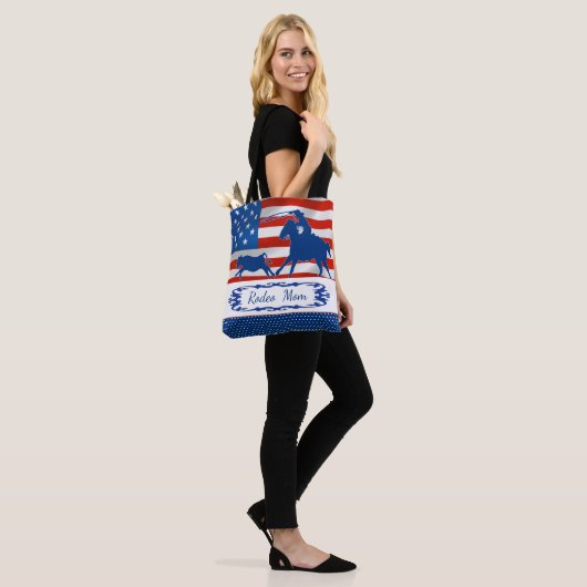 Calf Roping American Flag Rodeo Mam of Jouw tekst Tote Bag (Op model)