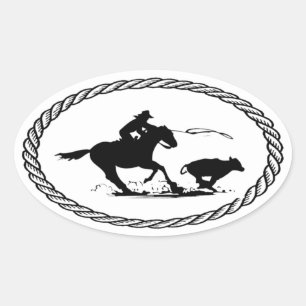 Calf Roping Euro Stijl Ovale Sticker
