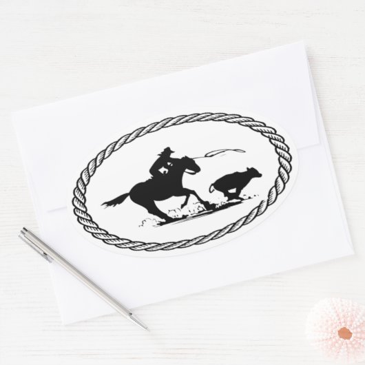 Calf Roping Euro Stijl Ovale Sticker (Envelop)