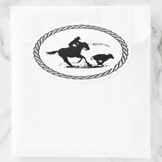 Calf Roping Euro Stijl Ovale Sticker (Tas)
