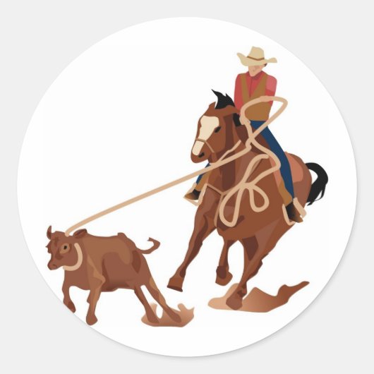 Calf Roping Ronde Sticker (Voorkant)