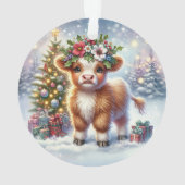 Calf with Holly Crown & Tree Glow Ornament (achterkant)