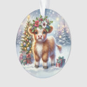 Calf with Holly Crown & Tree Glow Ornament (voorkant)