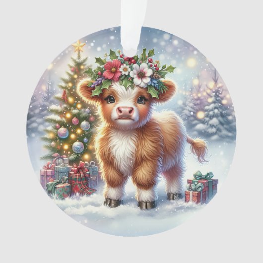 Calf with Holly Crown & Tree Glow Ornament (voorkant)