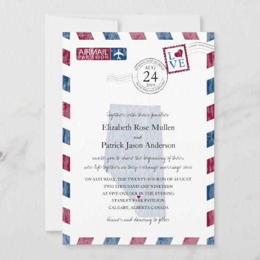 Calgary Alberta Canada Airmail Huwelijksuitnodigin Kaart (Voorkant)