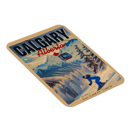Calgary Alberta Canada Skisouvenirs jaren 50 Magneet (Rechterzijde)