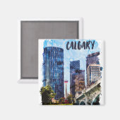 Calgary Alberta Cityscape Skyline Magneet (Voorkant / Achterkant)
