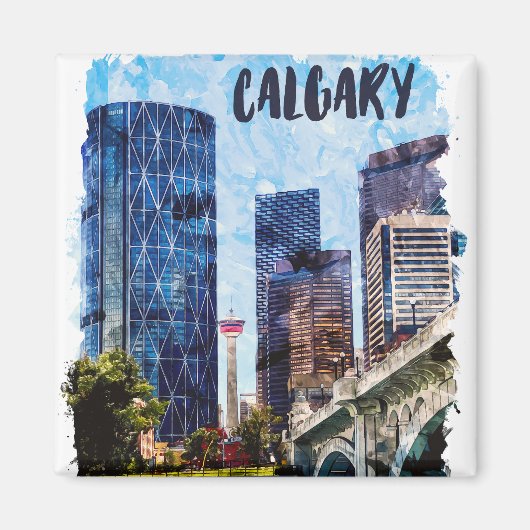 Calgary Alberta Cityscape Skyline Magneet (Voorkant)
