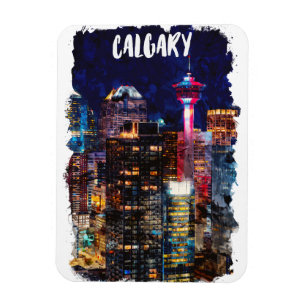 Calgary Alberta Skyline bij nacht Magneet