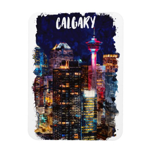 Calgary Alberta Skyline bij nacht Magneet (Verticaal)