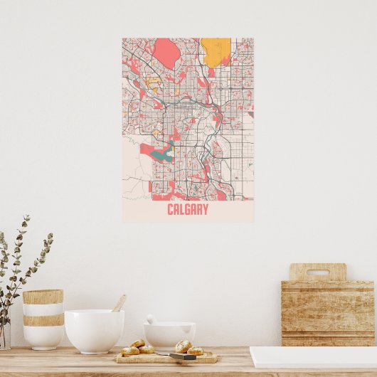 Calgary - Canada Chalk City Map Poster (Keuken)