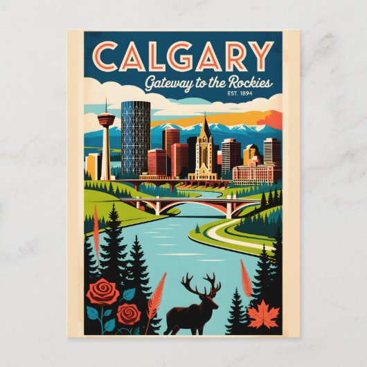 Calgary Canada Retro Reisposter Kunst Briefkaart (Voorkant)