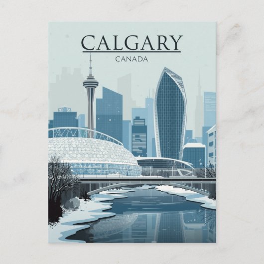 Calgary Canada Silhouet Winter Sneeuw Briefkaart (Voorkant)
