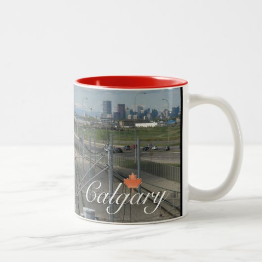 Calgary Canada Souvenir Tweekleurige Koffiemok (Rechts)
