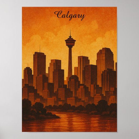 Calgary Canada Vintage Travel Cityscape Poster (Voorkant)