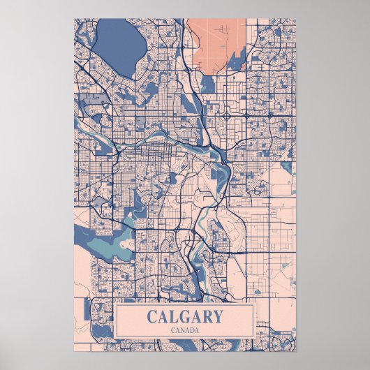 Calgary Canada Winderige Stad Kaart Reizen Poster (Voorkant)