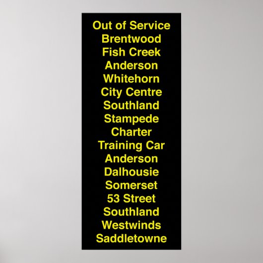 Calgary CTrain Rollsign Poster (Voorkant)